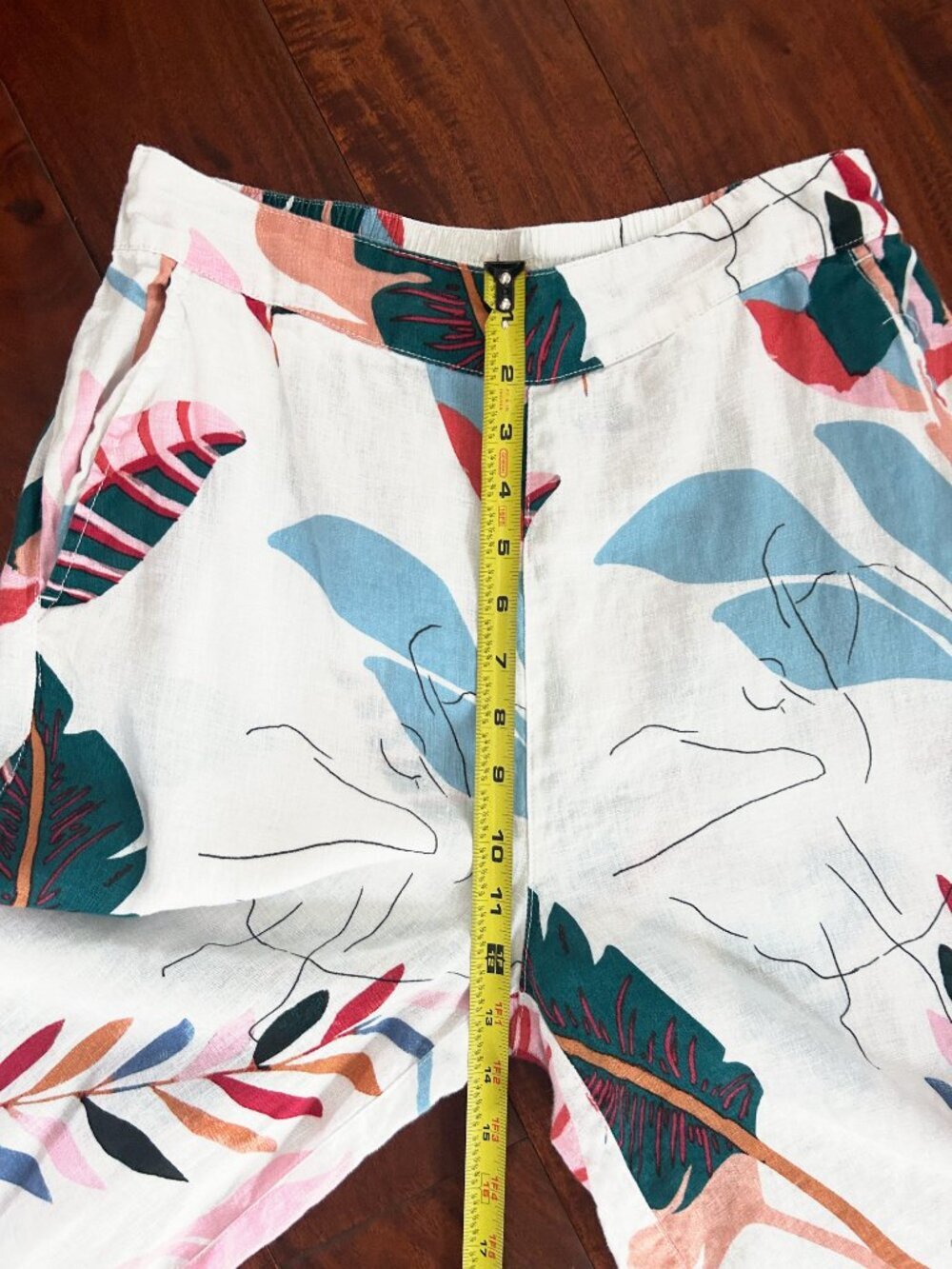 Cynthia Rowley Tropical Leaf Linen Wide Leg Crop Pants Vacation Breezy Size M - Picture 5 of 7
